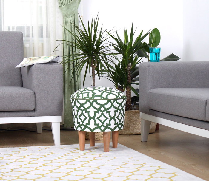 Atelier Del Sofa Puf de Microfibra Adamascado Verde y Blanco Atelier Del Sofa Puf de Microfibra Adamascado Verde y Blanco